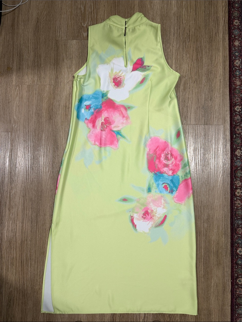 Karl Lagerfeld Lime Green Sleeveless Maxi Dress with Pink & Blue Floral Print 12 - Picture 4 of 4